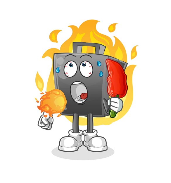 Briefcase eat hot chilie mascot. cartoon vector