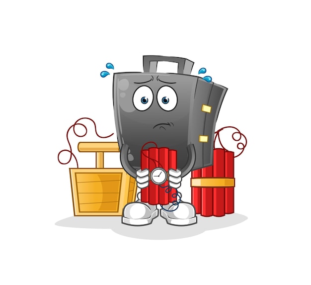 Briefcase holding dynamite character. cartoon mascot vector