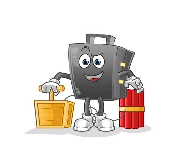 Briefcase holding dynamite detonator. cartoon mascot vector