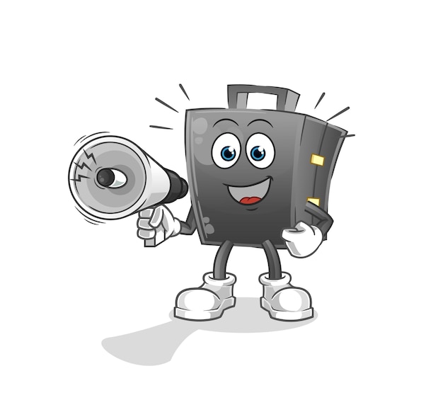 Briefcase holding hand loudspeakers vector. cartoon character