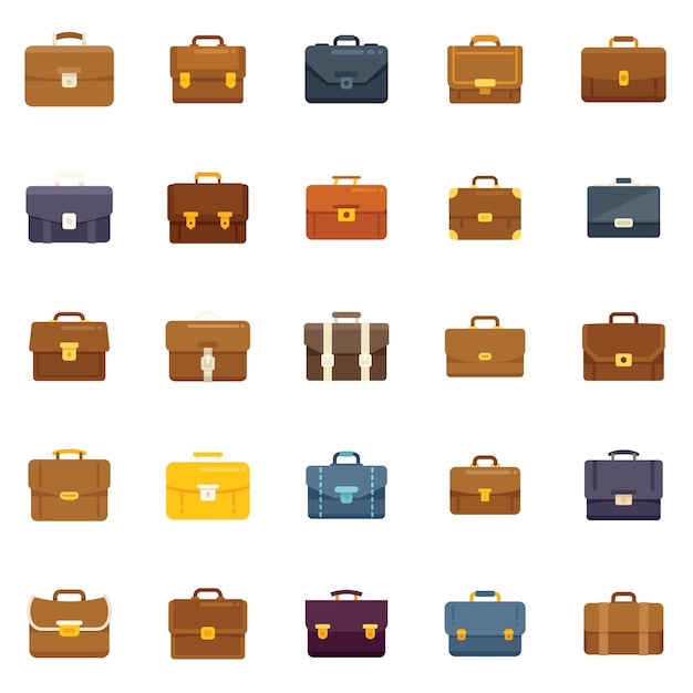 Briefcase icons set flat vector Office bag