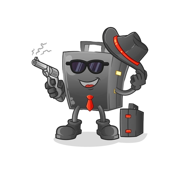 Briefcase mafia with gun character. cartoon mascot vector