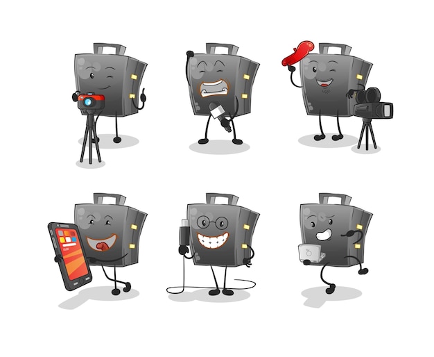 Briefcase technology group character. cartoon mascot vector