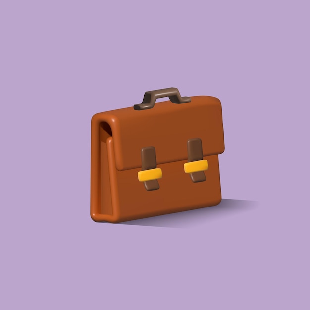 Briefcase vector 3d icon brown portfolio 3d illustration