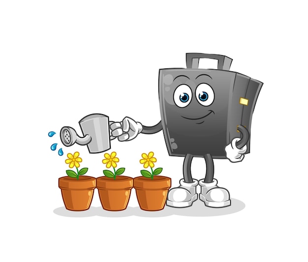 Briefcase watering the flowers mascot cartoon vector