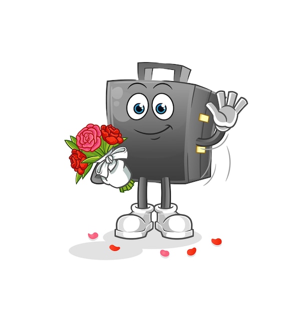 briefcase with bouquet mascot. cartoon vector