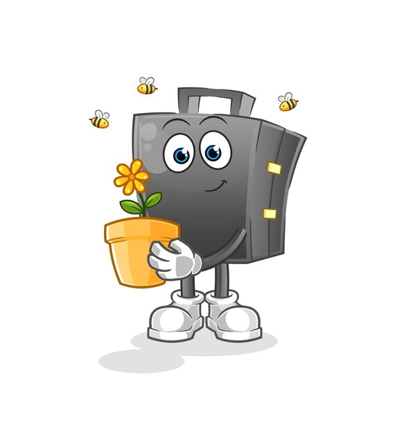 briefcase with a flower pot. character vector