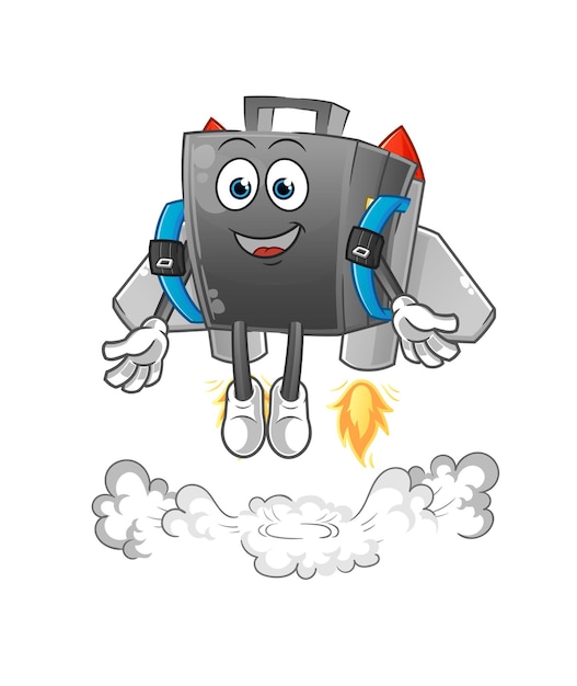 Valigetta con mascotte jetpack. vettore del fumetto