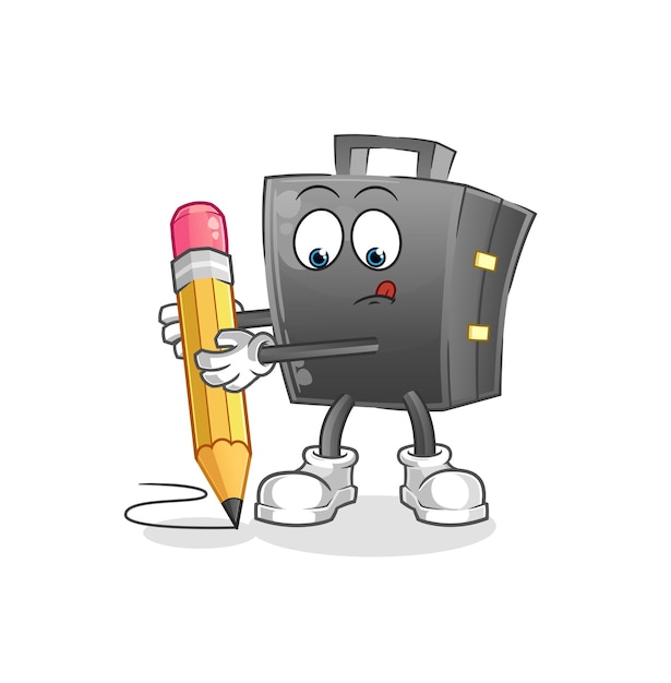 Vector briefcase write with pencil. cartoon mascot vector