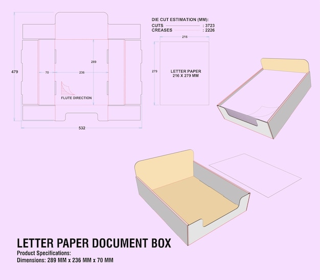 Briefpapier Dokument Box - Die Cut Box - Die Cut Template