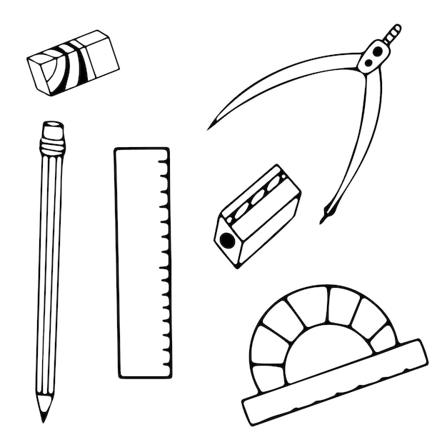 Briefpapier voor het tekenen van potloodkompas vectorpictogrammen