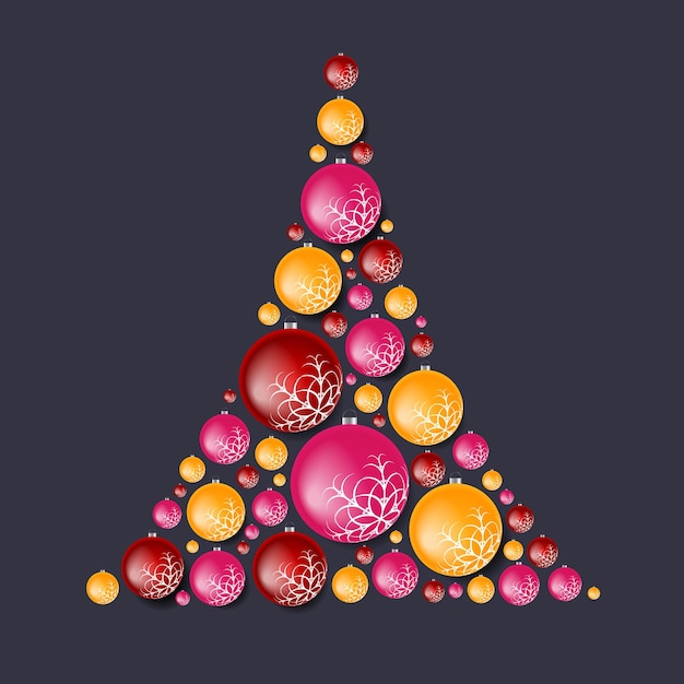 Bright abstract fir tree from Christmas balls Vector greeting card design