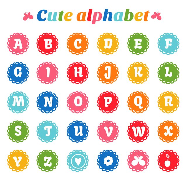 Bright alphabet set in vector stylish letters in different modern colors cartoon abs icons