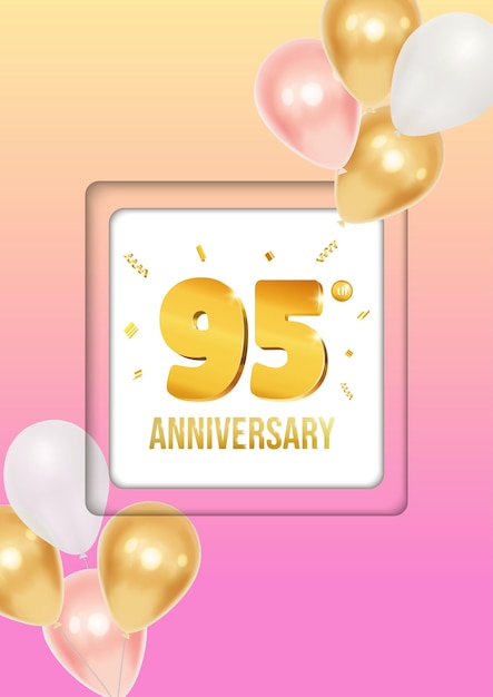 Bright anniversary celebration flyer poster with balloons and golden numbers 95