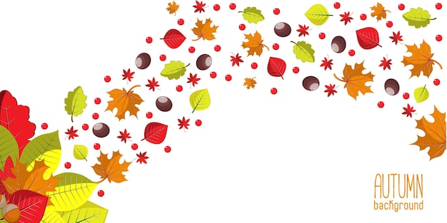 Vector bright autumn background for invitation or ad template with wreath from leaves seeds and nuts