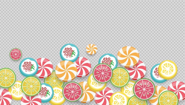 Vector bright background with colorful candies. top view with space for your greetings