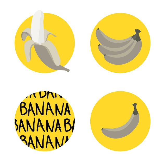 Bright banana vector illustrations Black and white banana