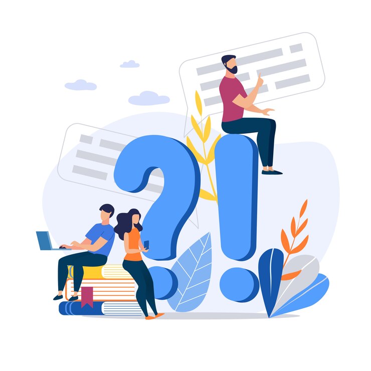 Vector bright banner answers on questions cartoon flat.
