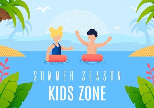 Bright banner inscription summer season kids zone