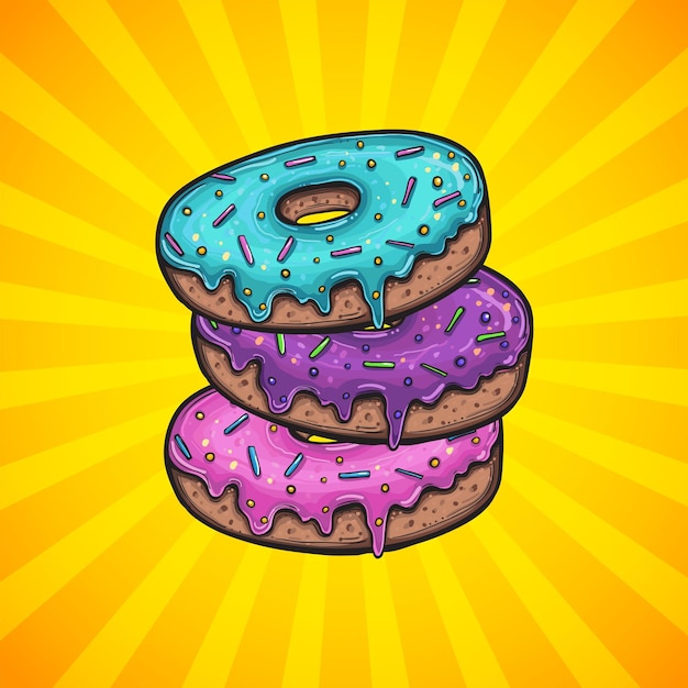 Bright banner with hand drawn colorful donuts on yellow background