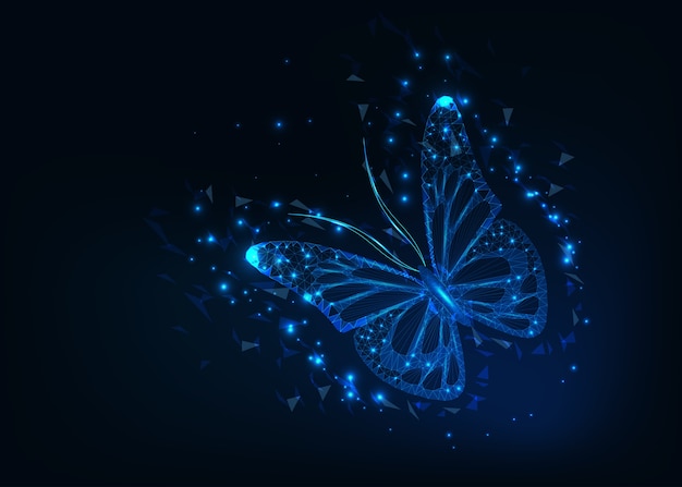 bright and beautiful glowing low poly butterfly.
