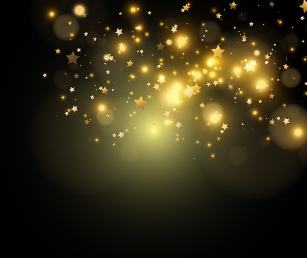 Bright beautiful golden sparks star on a transparent background.