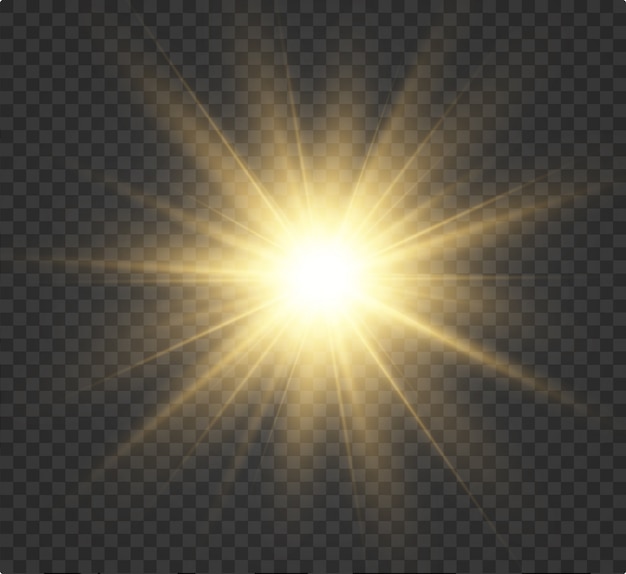 bright beautiful star on a transparent background. Light from the rays.