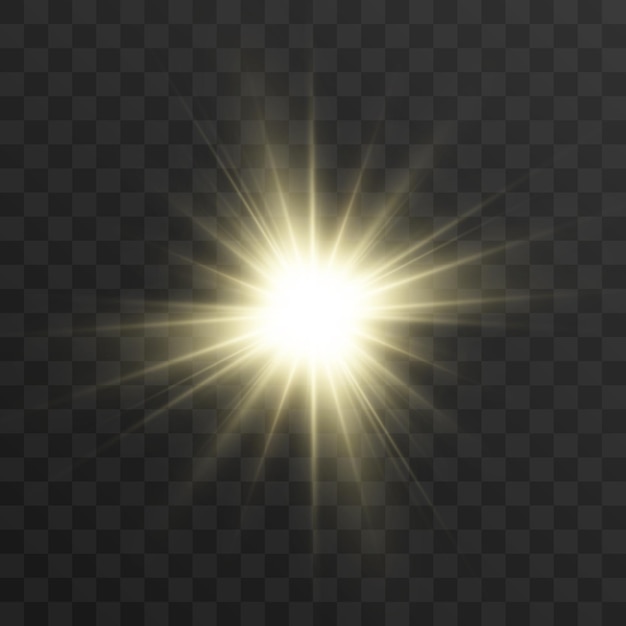明るく美しい星。透明な背景に光の効果のベクトル図。