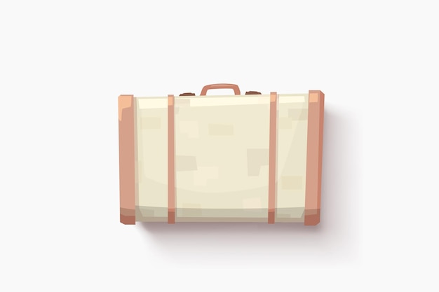白の上に横たわる明るいベージュのスーツケース