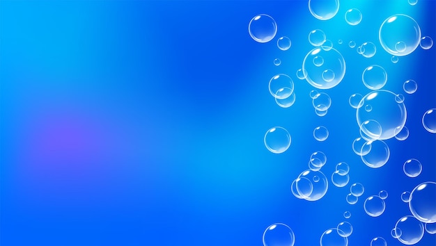 泡が泡立つ明るい青色の背景発泡性空気水中ベクトルリアルなイラスト プレミアムベクター