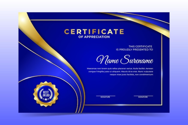 Vector bright blue employee of the month certificate template