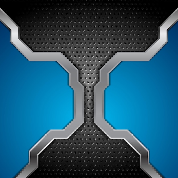 Bright blue and perforated metallic technology background