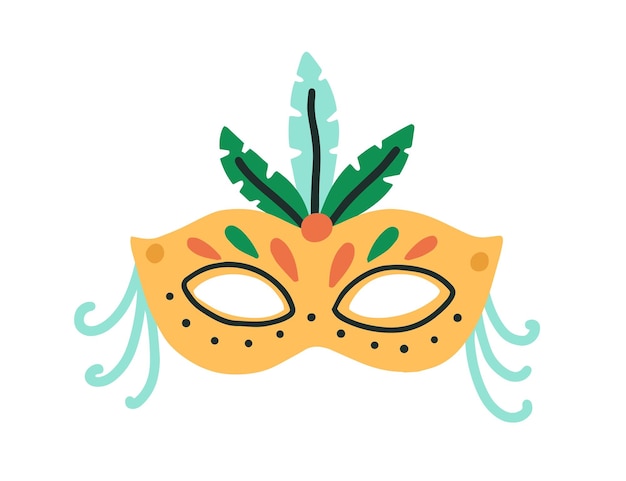 Maschera di carnevale brasiliana luminosa decorata con piume. accessorio decorato per feste in maschera, feste o carnevale brasiliane o veneziane. illustrazione vettoriale piatta colorata isolata su sfondo bianco.