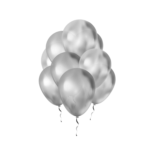 Bright bunch of luxury silver balloons isolated on white