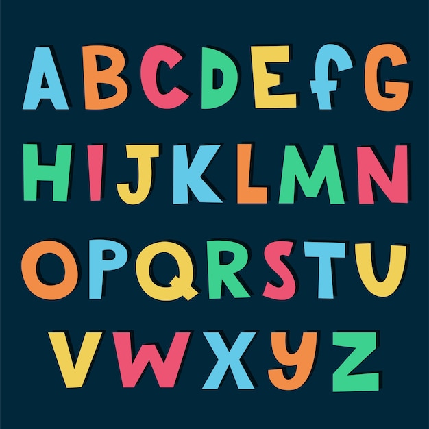 Bright children's alphabet Vector letters written by hand on a dark background Letters