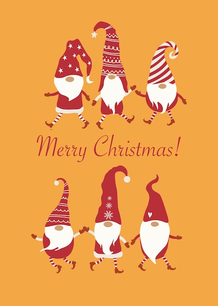 Bright  Christmas Card Gnomes in vector