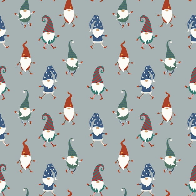 Bright  Christmas Gnomes Seamless Pattern