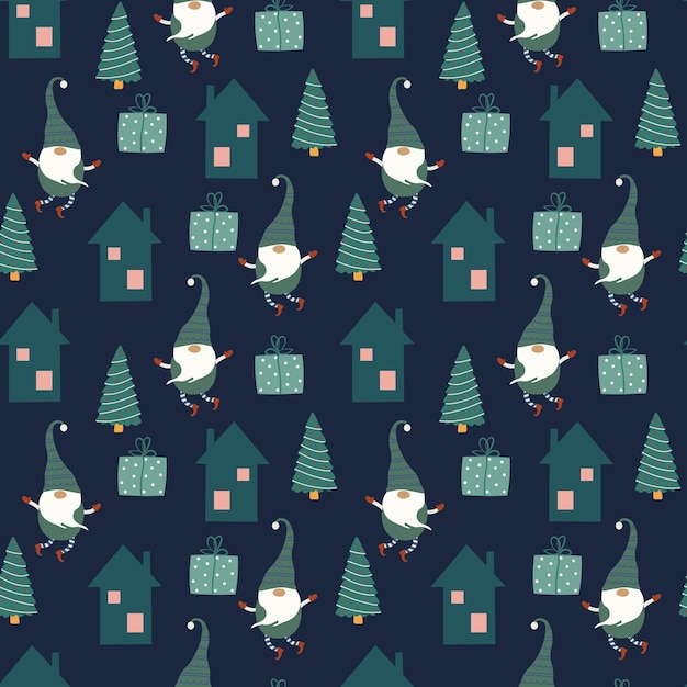 Bright  Christmas Gnomes Seamless Pattern