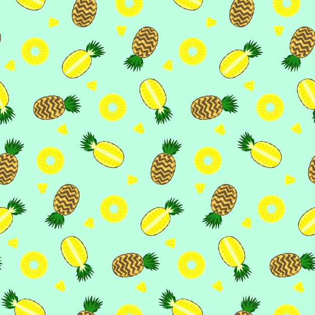 Bright color brown full pineapple yellow pineapples circles and pieces seamless pattern