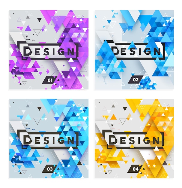 Vector bright color covers set triangular shapes composition futuristic design posters