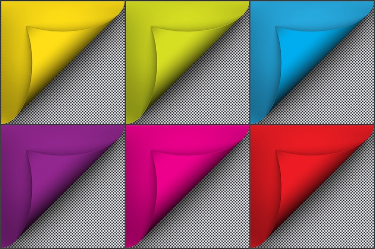 वेक्टर bright color paper with curl page effect. isolated on the white background.  