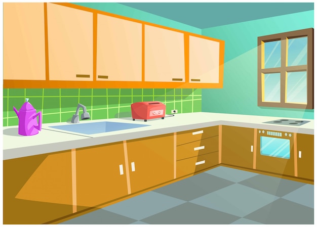 Bright color vector image of the kitchen in the house.