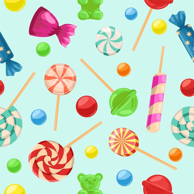 bright colored lollipop and candy background sweet dessert for kids candy on a stick pattern