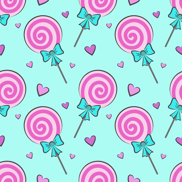 A bright colored lollipop. Vector pattern. Sweet dessert for children. Candy on a pink stick.