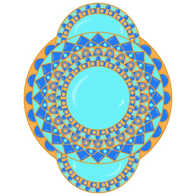 Mandala di colori brillanti con motivi geometrici disegno circolare di colori brillanti blu arancione