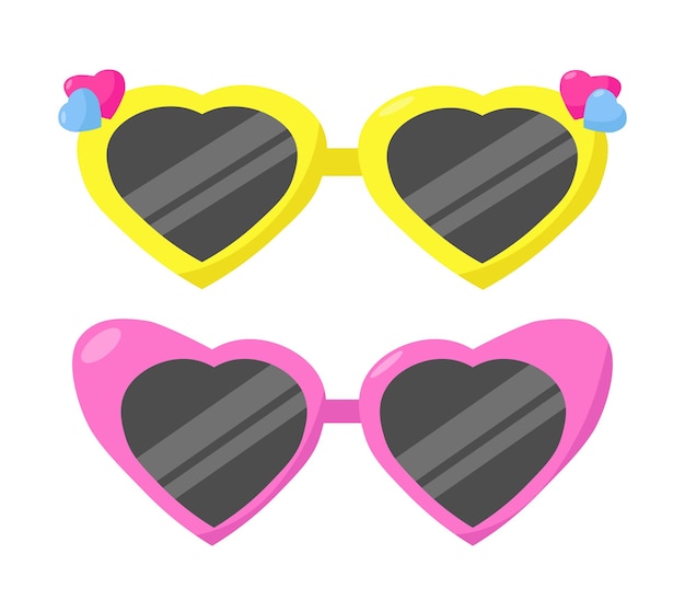 Vector bright colored sunglasses in the shape of a heart glasses for children