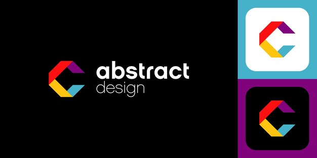 Vector bright colorful abstract logo with geometric shape of letter c for company