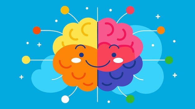 Vector a bright and colorful brain with emotions and their corresponding areas highlighted representing the