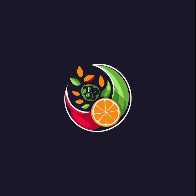 Vector bright colorful delicious fruit slice icon healthy natural organic food symbol abstract versatile graphic logo creative flat design for cafe restaurant or juice and food brand vector logo