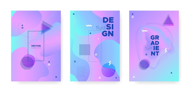 Bright colorful music posters with fluid abstract shapes and geo